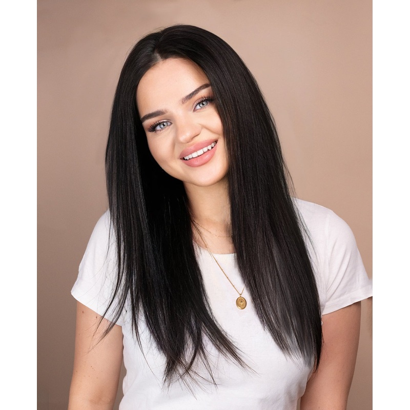 lace front human wig straight 4×4 – 20″ natural black.
