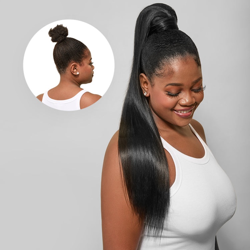 Natural Black Sleek Long Straight Wrap Around Ponytail Hair Extension Virgin Hair 18