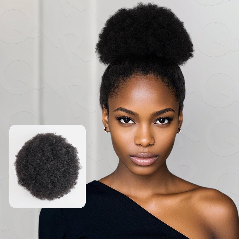 QVR Drawstring Ponytail Extension Afro Puff Human Hair Ponytail Hairstyle 10”