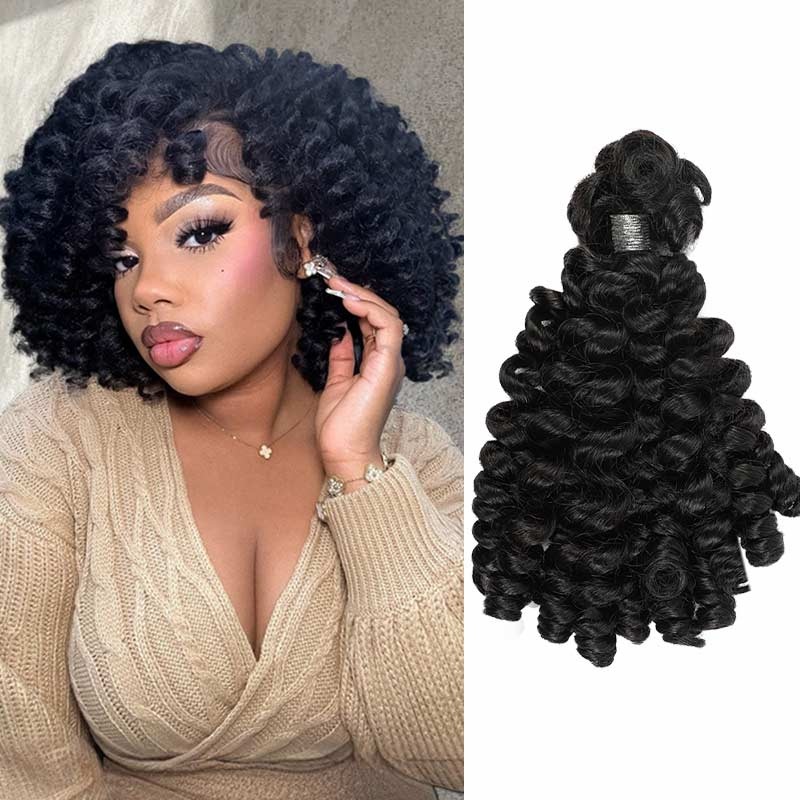 50% OFF|Natural Black Bouncy Curl Bulk Hair Extensions For Crochet Braids #Natural Black 3 PACKS (Full Head) 24”