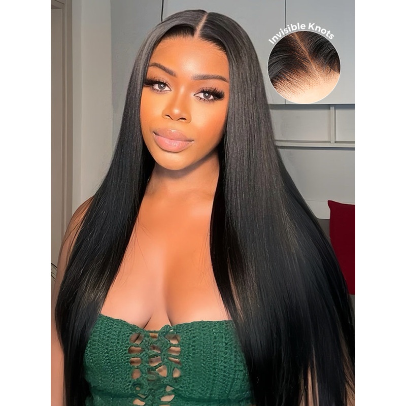 CurlyMe Pre-bleached Straight Hair Wear Go Glueless Wig 7×5 Pre-cut HD Lace Pre-plucked 7×5 HD Lace 180% 10(bob)