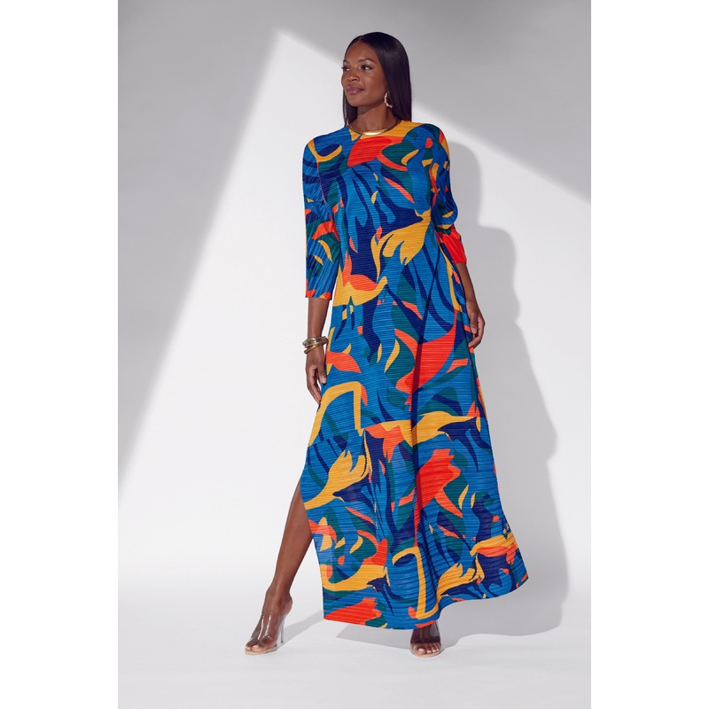Pop of Color Pleated Maxi Dress by EY Boutique MULTI 3X
