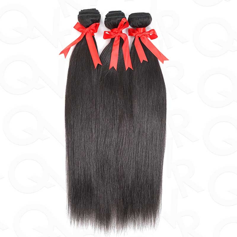 QVR 12A Silk Straight Virgin Human Hair Bundles 3 Bundles Body Wave Natural Color Hair Weave Straight 10″10″10″ 12A Human Virgin Hair