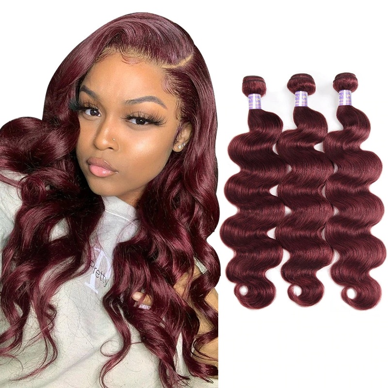 QVR Burgundy Bundles Body Wave Bundles 99J Red Colored Remy Human Hair Extensions Brazilian Weaving Remy Hair 10″10″10″