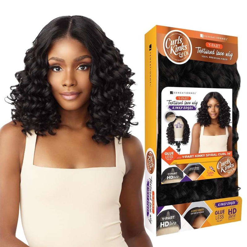Sensationnel Kinky Edges Textured Lace Wig – Y-Part Kinky Spiral Curl 14″ 1 JET BLACK