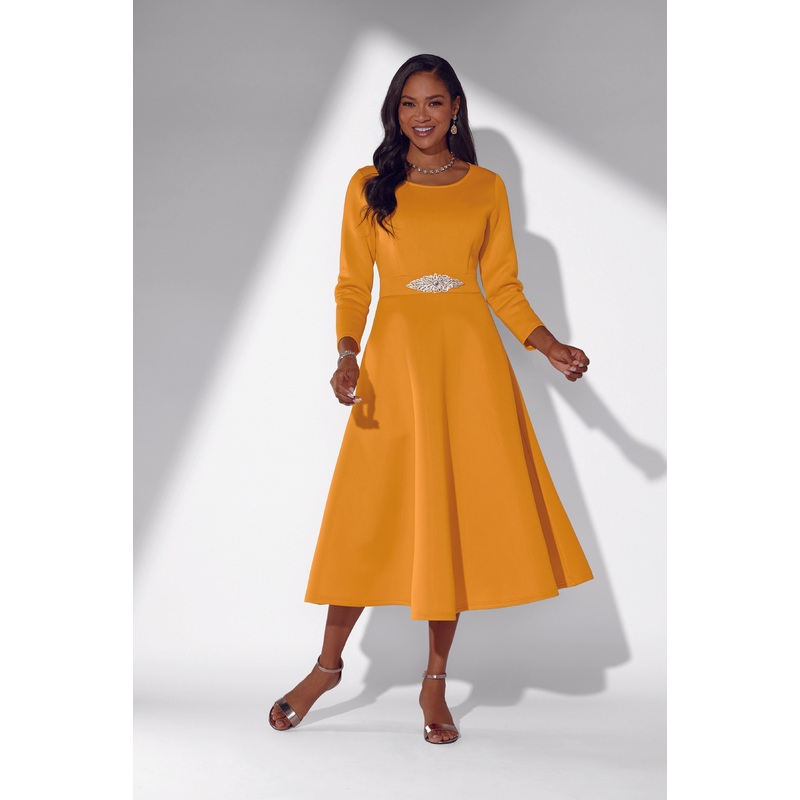 True Beauty Fit-and-Flare Midi Dress by EY Boutique TANGERINE 2X