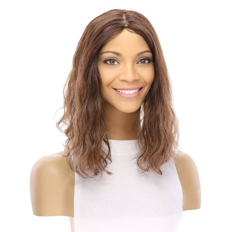 14″ Emerald Silk Top Topper Medium Brown Balayage Wavy 5 x 6″