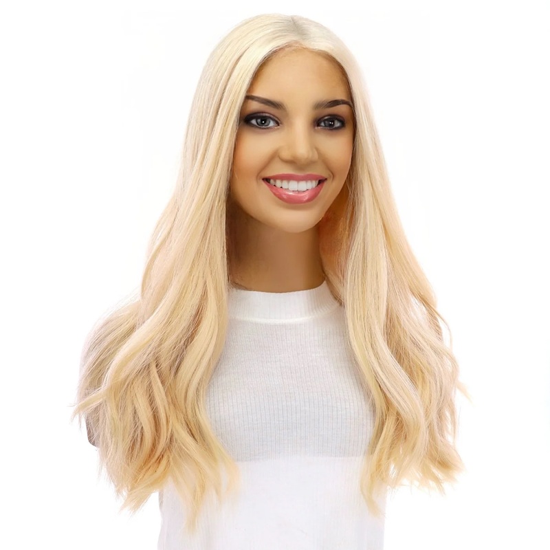 20″ Divine Lace Top Wig Warm Platinum Blonde w/ No Rooting Zig Zag Lace Front