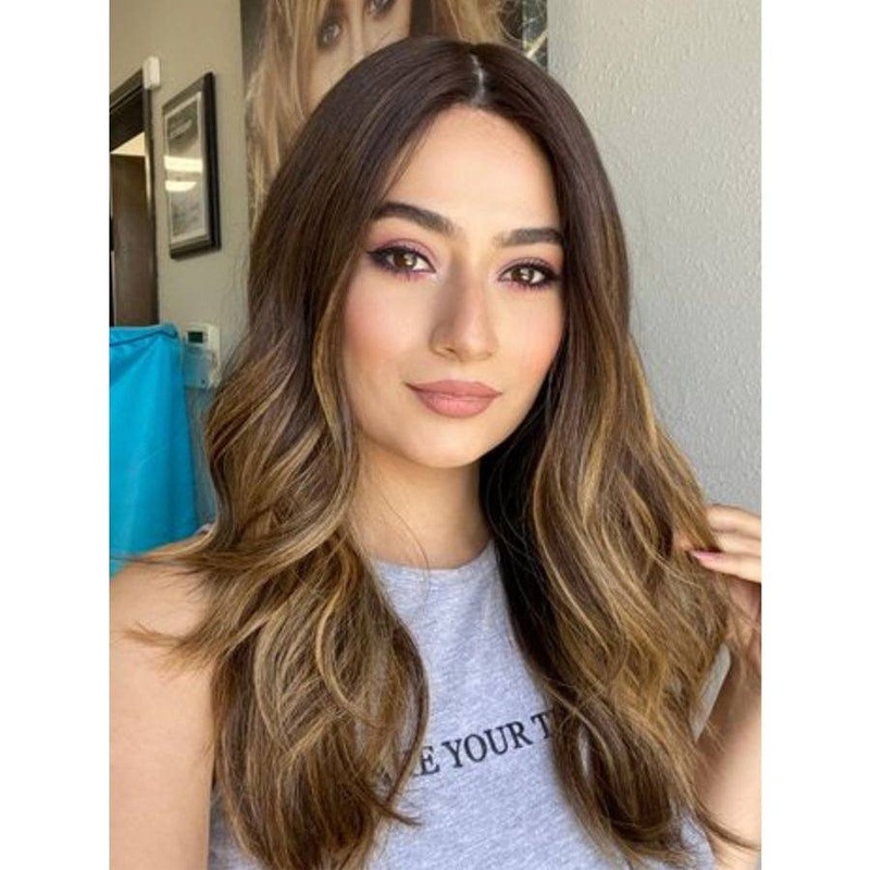 22″ Ponytail Silk Part Wig Dark Brown Balayage w/ Partial Rooting