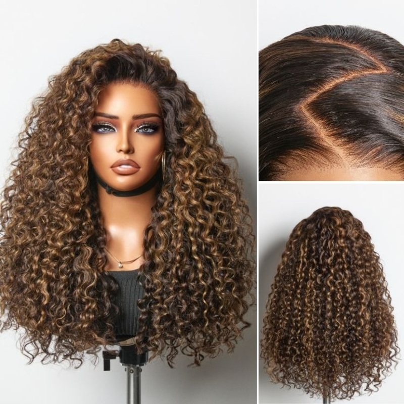 48H Delivery | Luvme All-Day Comfort Wig PartingMax Brown Highlights Funmi Curly 7×6 Closure HD Lace Glueless Wig Pre Cut Lace – US Only 14