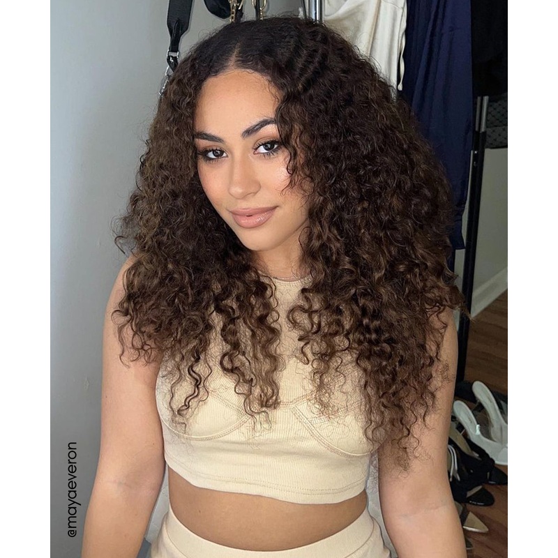 curly (3C curls) clip-in extensions #2 chocolate brown. 14″ Regular Classic