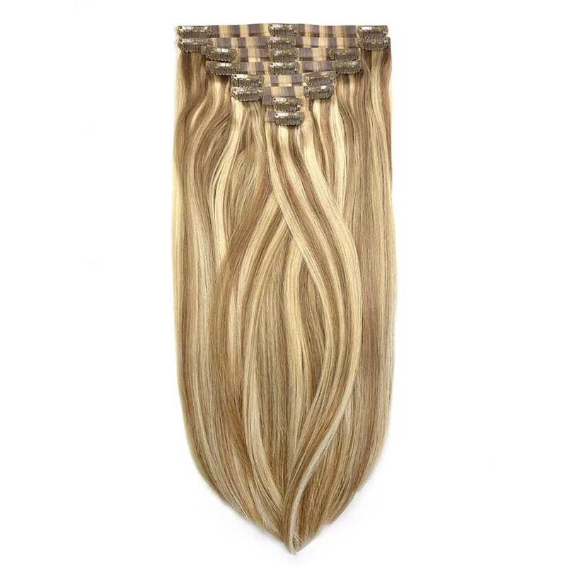 QVR #P18/613 Biscuit Blondey Straight/Body Wave 7Pcs Clip in Hair Extensions Straight 12” 1 Pack (7pcs)-Sale