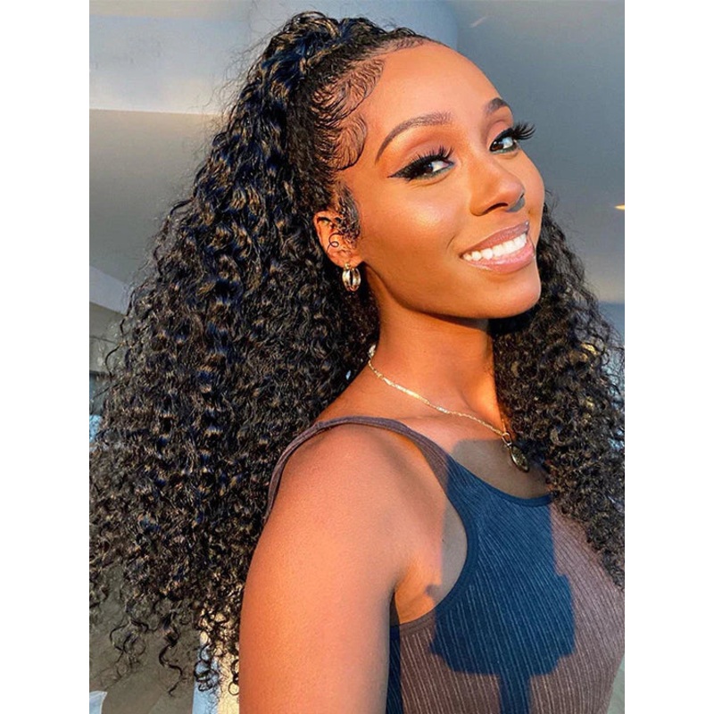 Real Human Hair Drawstring Ponytail Straight & Wavy Natural Black Wrap Around Magic Velcro Ponytail Extension Clip In Afro Kinky Curly 10inches/85g