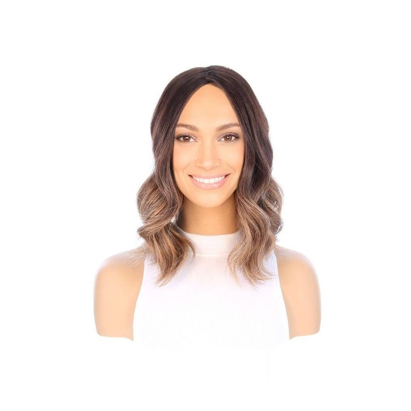 14″ Emerald Silk Top Topper Dark Brown Balayage 5 x 6″