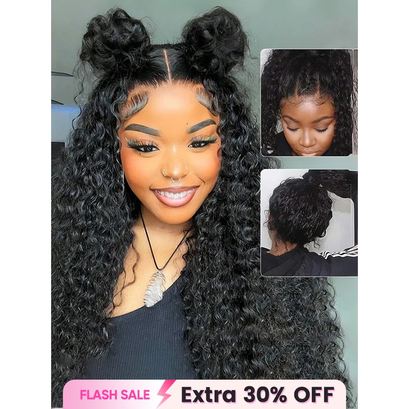 CurlyMe 360 Lace Fit Wig Pre-Bleached Water Wave Human Hair Wear Go Glueless Wig Pre-Plucked 14