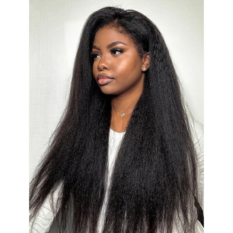 CurlyMe V Part Glueless No Leave Out Kinky Straight Human Hair Wig Pre-plucked Beginner Friendly Normal 10