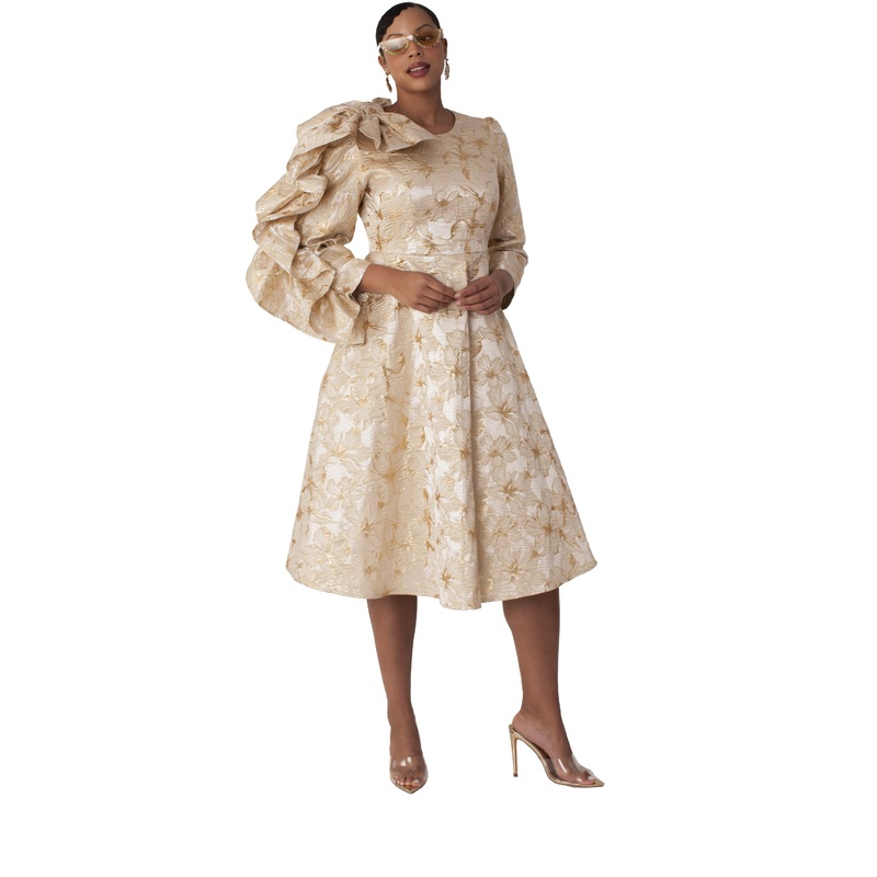 Floral Fit & Flare Dress -9724 CHAMPAGNE/GOLD 8