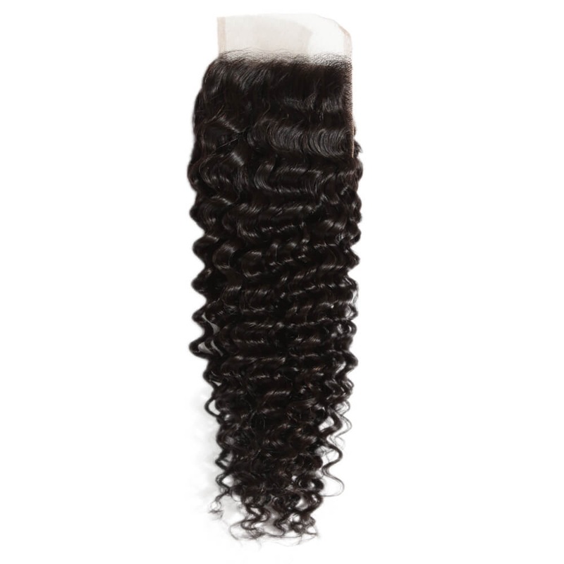 QVR Virgin Human Hair 4*4 Curly Closure Natural Color 14″