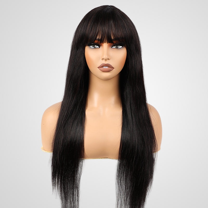 VIP Flash| Silk Straight Human Hair 24 Inches Machine Made Wigs with Bang Straight Machine Made Wig