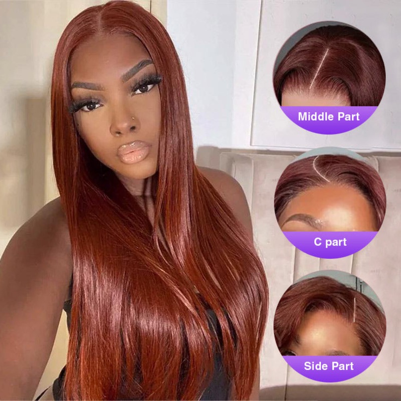 #33 Reddish Brown Color 8*5 Pre Cut HD Lace Closure Wigs Ready & Go Glueless Wig Beginner Friendly 20 Straight 220%