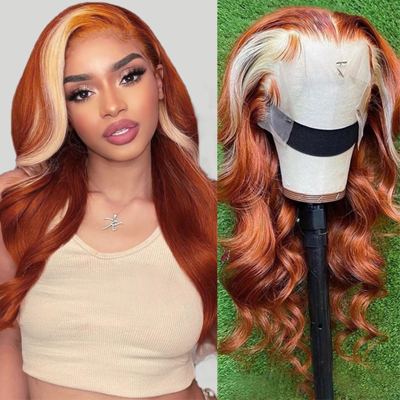 Ginger Blonde Wig 13×4 HD Lace Front Wig Body Wave Human Hair Wigs Blonde Orange Wig 14 Ombre Ginger Color 150%