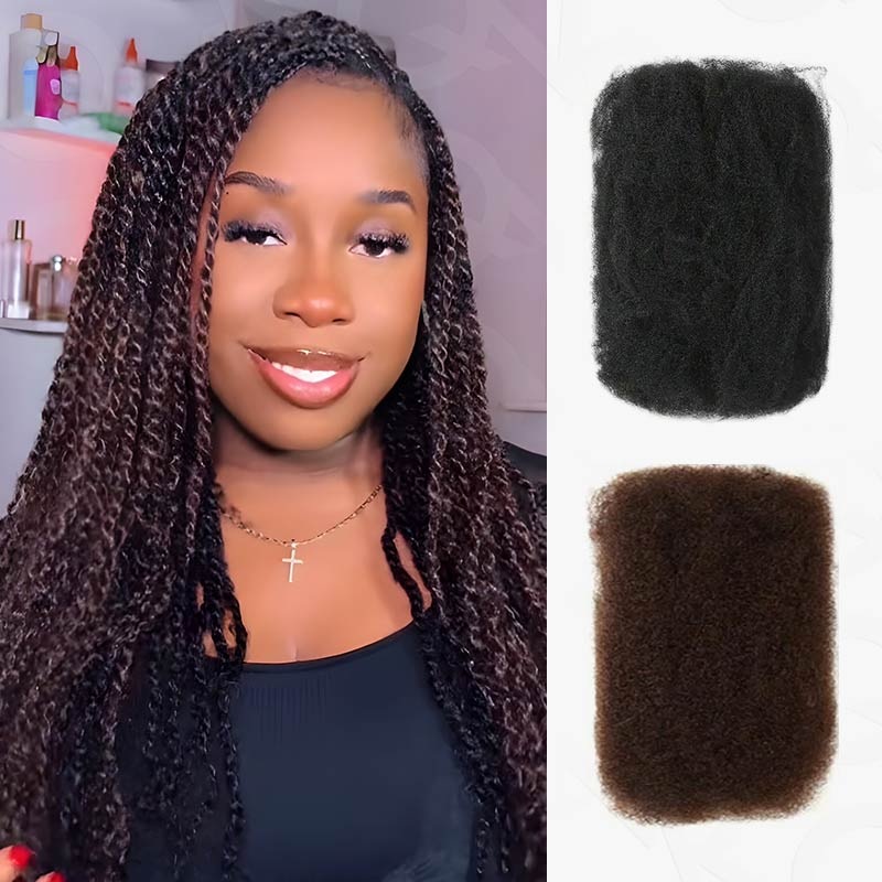 QVR #1B+#4 Two Colors Afro Kinky Bulk Human Hair For Braiding DreadLock Dark Brown #4+Natural Black#1B 2 Packs* Color1 + 1 Pack* Color 2 10”