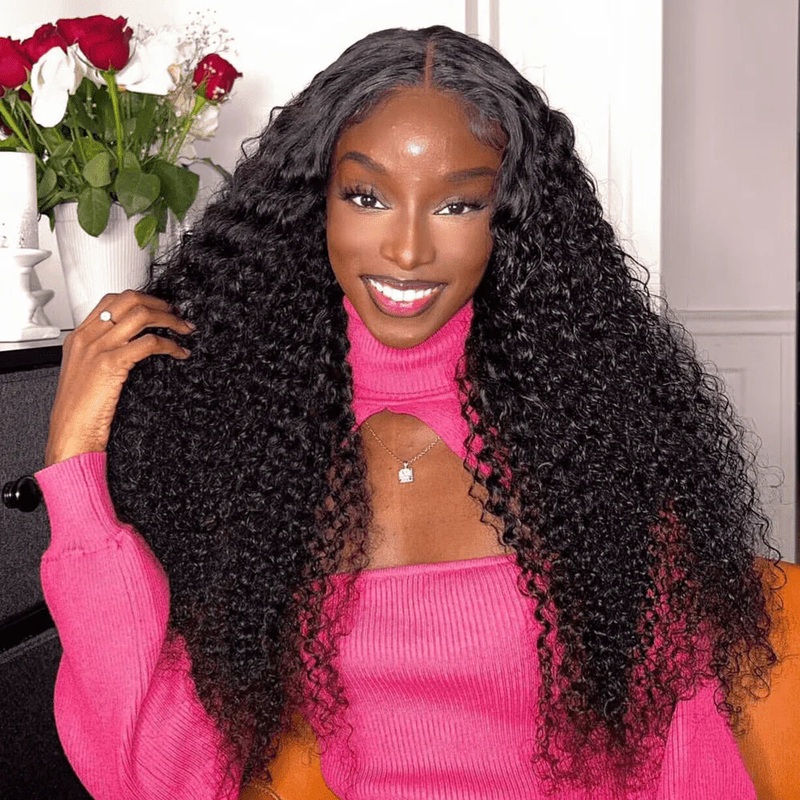 QVR Glueless 13×4 HD Lace Frontal Wig Deep Wave Invisible HD Lace Human Hair Wigs 14” Natural Black