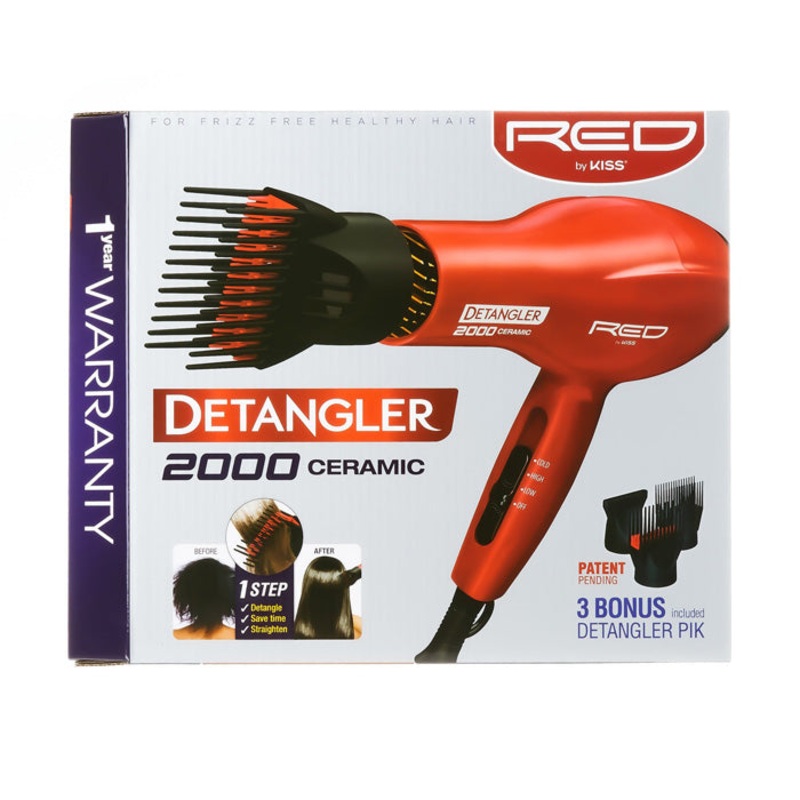 Red by Kiss Detangler 2000 Ceramin Hair Dryer – 3 Bonus Included