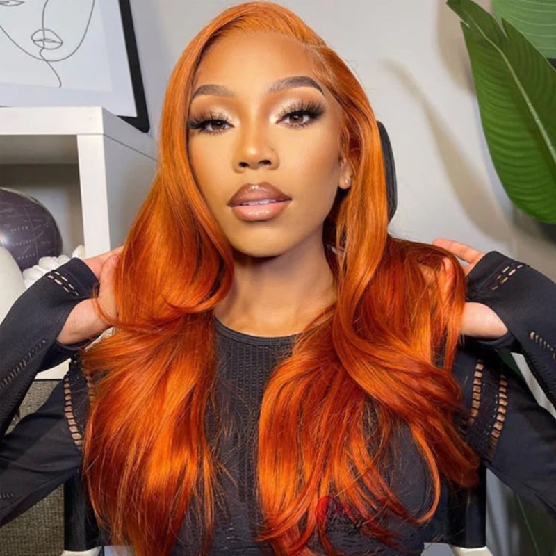 Orange Ginger 13X6 Full Lace Front Human Hair Wigs With Baby Hair Lace Wigs for Women 14 Straight 150%