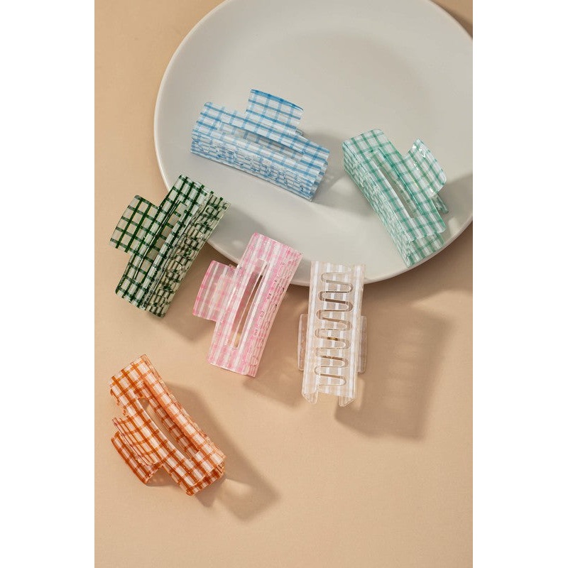 Transparent checker pattern hair claw clip beige one size
