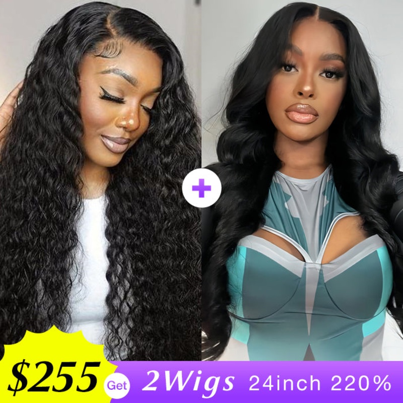 [2Wigs 220%] Water Wave & Body Wave Pre-Cut & Pre-Pluck & Pre-Bleached Put on and Go Wig Water Wave Wig – 24inch 220% – 8×5 Big Lace Parting Body Wave Wig – 24inch 220% – 8×5 Big Lace Parting