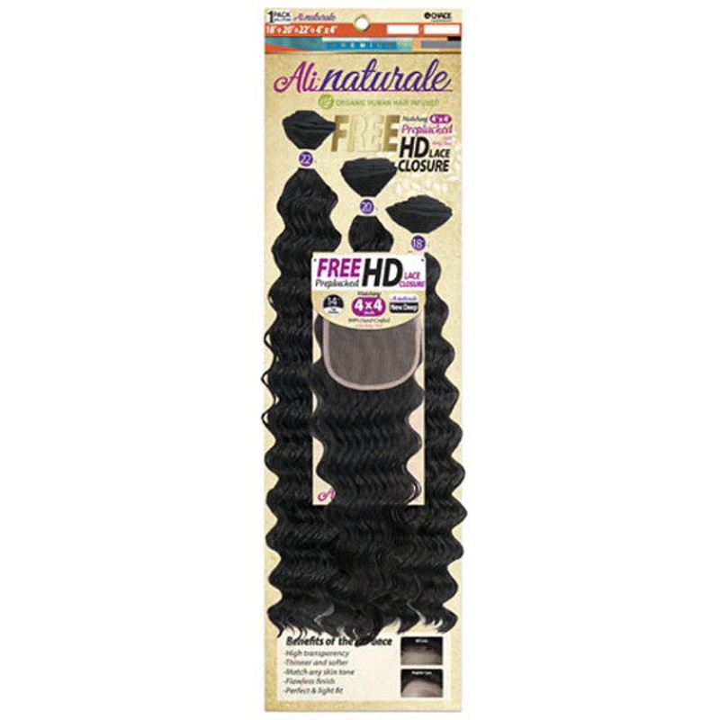 Chade Ali Naturale Human Hair Blend Weave 18/20/22″ plus HD Lace 4X4 Closure 14″ – NEW DEEP 1