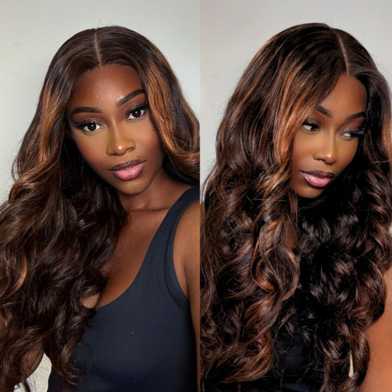 Luvme Hair 180% Density Elegant Copper Ombre Highlights Loose Body Wave Glueless 5×5 Closure Wig Breathable Cap 16 Yes