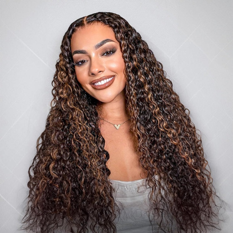 1B/30 Balayage Highlight Deep Wave 13X6 Full HD Lace Frontal Human Hair Wigs 16 13×6 Full Lace 150%