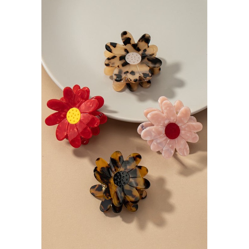 Acetate flower hair claw clip dark tortoise one size
