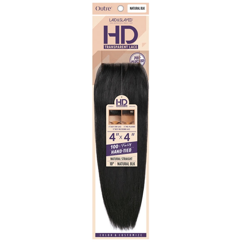 Outre Laid & Slayed 100% Unprocessed Human Hair 4×4 HD Hand-Tied Closure – NATURAL STRAIGHT 12″ NBRN