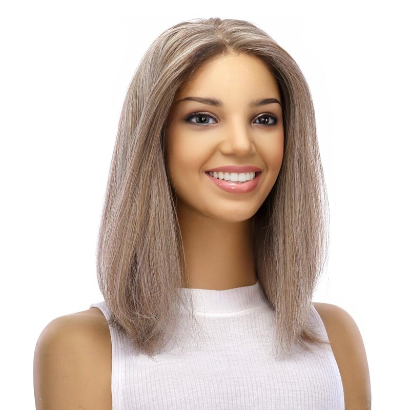 16″ Princess Silk Top Wig Champagne Grey Zig Zag Lace Front