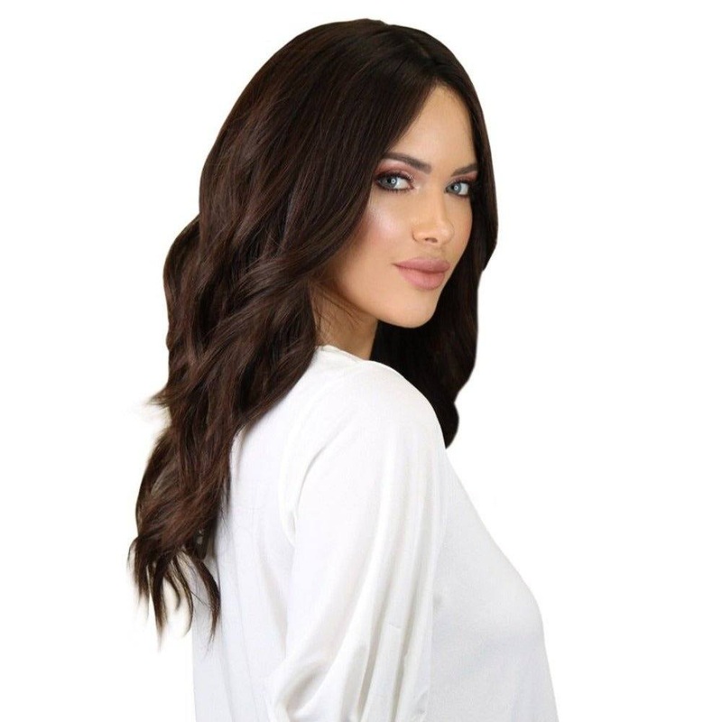 22″ Ponytail Silk Part Wig Dark Brown w/ Partial Rooting