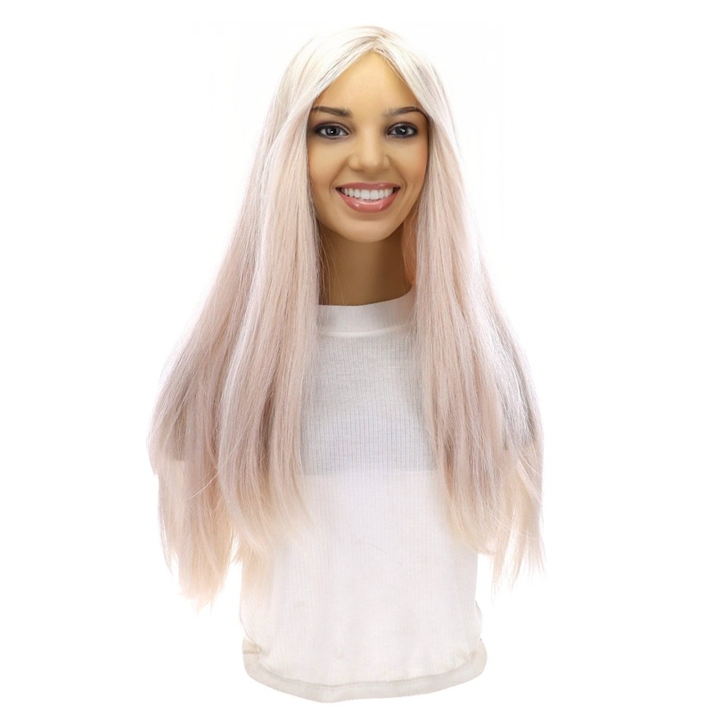 26″ Amber Silk Top Wig Ice Blonde Zig Zag Lace Front