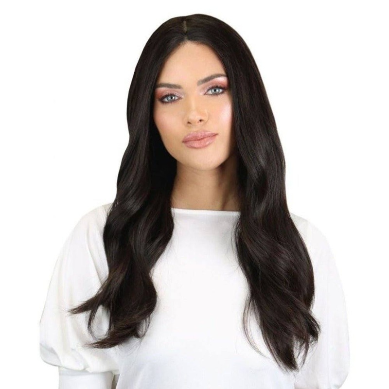26″ Ponytail Silk Top Wig Soft Black Zig Zag Lace Front