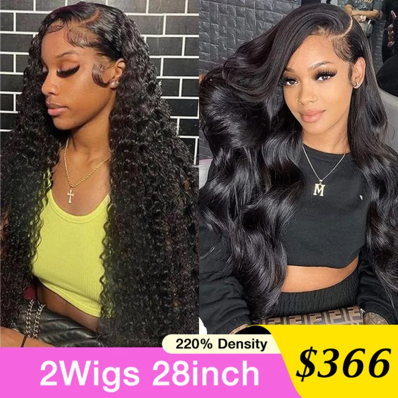[2Wigs 28inch]  Left C Part Deep Wave & Body Wave Pre Everything Ready to Go Glueless Wigs Left C Part Deep Wave Wig – 28inch 220% – 8×5 Pre Everything Left C Part Body Wave Wig – 28inch 220% – 8×5 Pre Everything