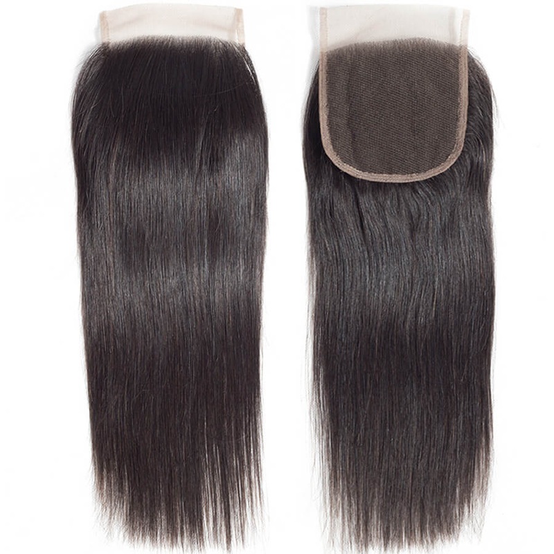 4×4 HD Transparent Lace Closure Straight Human Hair Closure Natural Black Hair Top Swiss Lace 12 Medium Brown Lace Free Part