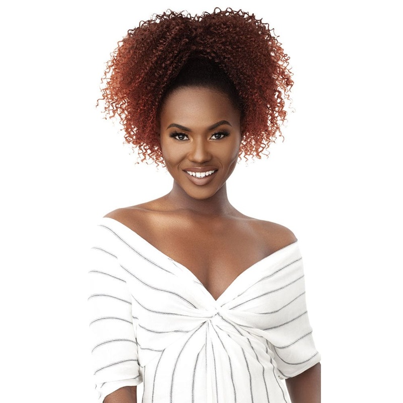 Outre Synthetic Drawstring Ponytail – 4A Kinky Koils 14″ 1 JET BLACK