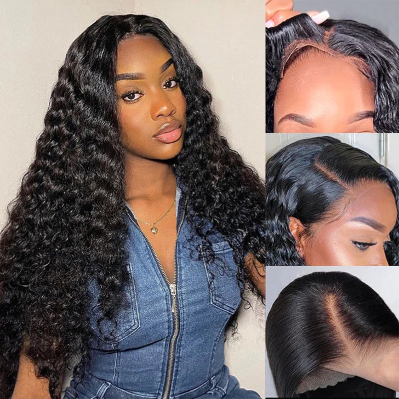 QVR Glueless Pre-cut 4×4 HD Lace Closure Human Hair Wigs Water Wave Wear & Go Wigs 4×4 HD Lace(Pre-cut) 180% 16 (Sale)