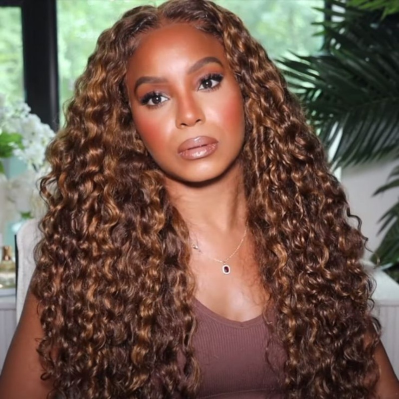 QVR Glueless Pre-cut 4×6 HD Lace Closure Human Hair Wigs Water Wave Piano Highlights Ombre Hair Wear and Go Wigs 18 180% 4×6 Pre-cut HD Lace