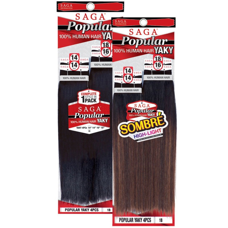 Saga 100% Human Hair Weave – POPULAR YAKY 4 PCS (10-20″) 18/18/20/20 1B