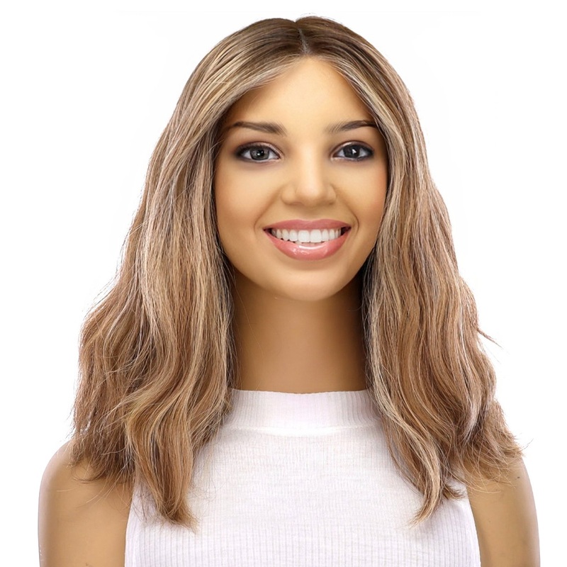 16″ Divine Lace Top Wig Medium Blonde w/ Highlights Wavy Zig Zag Lace Front