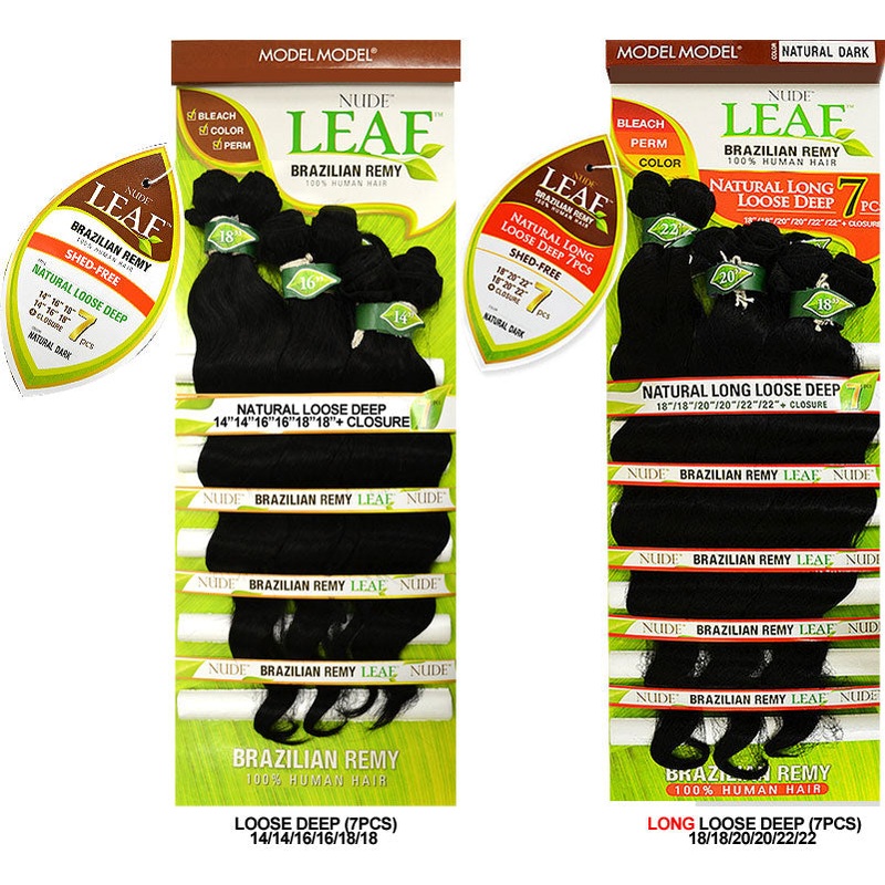 Model Model Nude Leaf Brazilian Remy 100% Human Hair NATURAL LOOSE DEEP or LONG LOOSE DEEP 7 Pcs 14/16/18 NATURAL