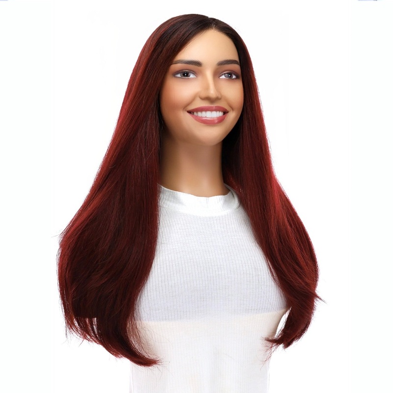 24″ Gisele Silk Top Wig Merlot Red Zig Zag Lace Front