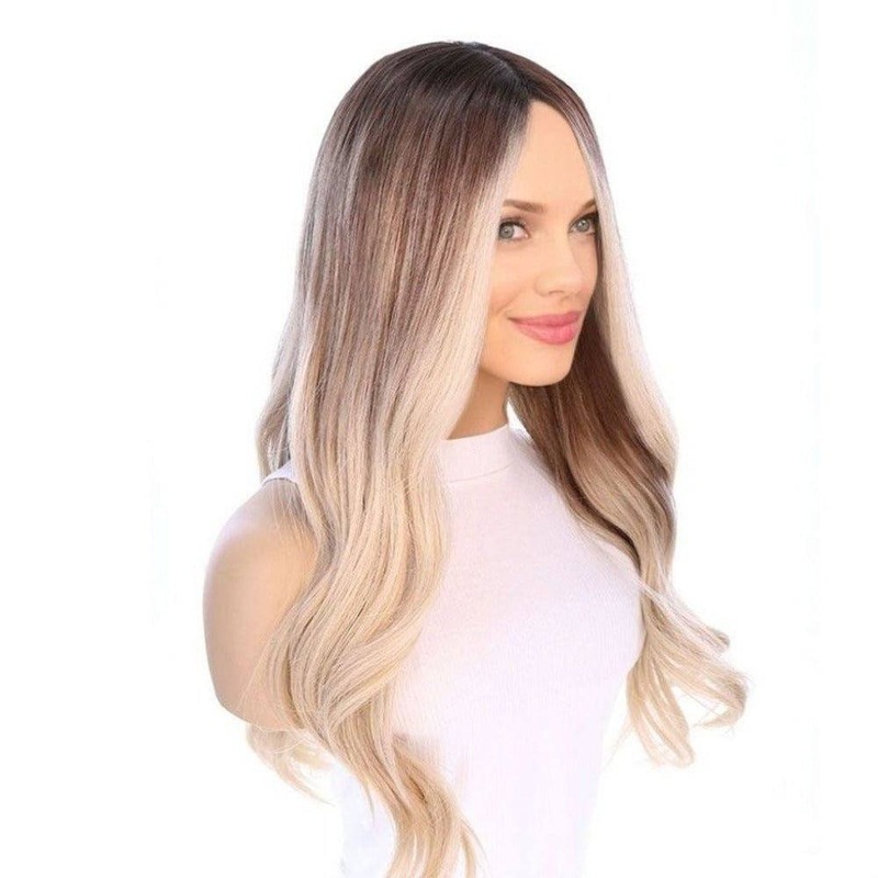 26″ Ponytail Silk Top Wig Platinum Blonde w/ Reverse Balayage Zig Zag Lace Front